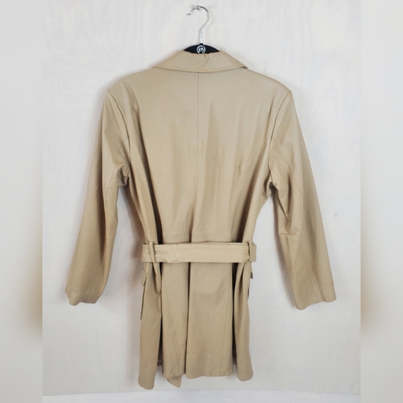 Terry Lewis Leather Trench Coat Womens Large Double Breasted Belted Pockets - Picture 2 of 6
